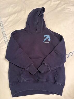 Off-White kids Navy Pullover Hoodie with Light Blue Graphic